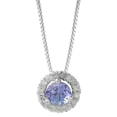 1/2 ct. t.w. Tanzanite and 1/6 ct. t.w. Diamond Halo Pendant Necklace in Sterling Silver