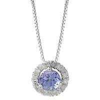 1/2 ct. t.w. Tanzanite and 1/6 ct. t.w. Diamond Halo Pendant Necklace in Sterling Silver
