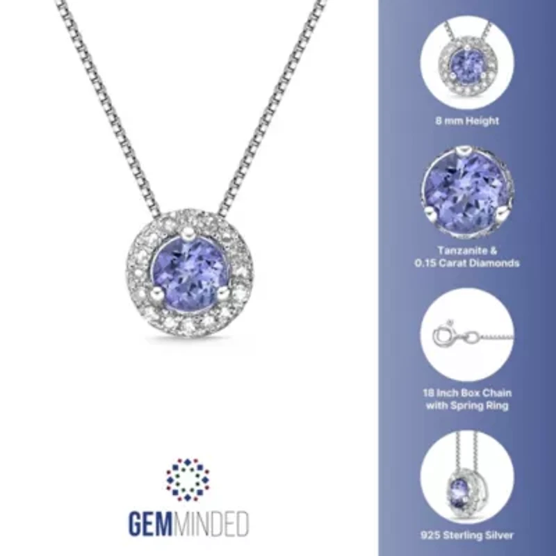 1/2 ct. t.w. Tanzanite and 1/6 ct. t.w. Diamond Halo Pendant Necklace in Sterling Silver