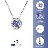1/2 ct. t.w. Tanzanite and 1/6 ct. t.w. Diamond Halo Pendant Necklace in Sterling Silver