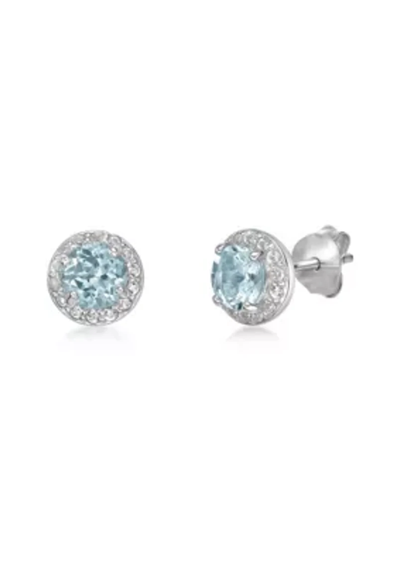 Lab Created 1 ct. t.w.Created Aquamarine and White Topaz Earrings in Sterling Silver