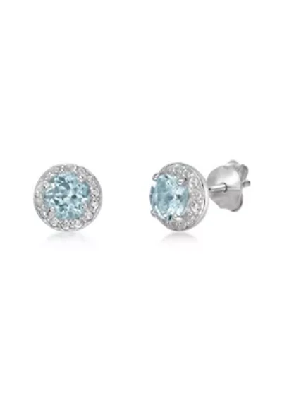 Lab Created 1 ct. t.w.Created Aquamarine and White Topaz Earrings in Sterling Silver