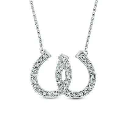 1/10 ct. t.w. Diamond Double Horseshoe Pendant in Sterling Silver