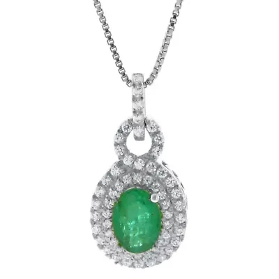 7/8 ct. t.w. Emerald and 1/3 ct. t.w. Diamond Pendant Necklace in 10K White Gold