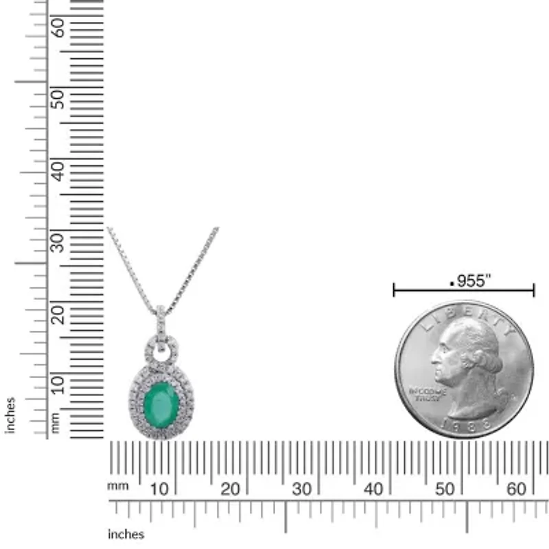 7/8 ct. t.w. Emerald and 1/3 ct. t.w. Diamond Pendant Necklace in 10K White Gold