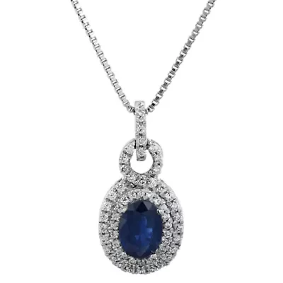 1 ct. t.w. Sapphire and 1/ ct. t.w. Diamond Pendant Necklace in 10K White Gold