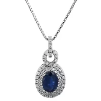 1 ct. t.w. Sapphire and 1/ ct. t.w. Diamond Pendant Necklace in 10K White Gold