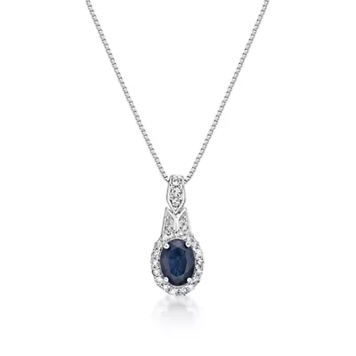 1 ct. t.w. Sapphire and 1/6 ct. t.w. Diamond Pendant Necklace in 10K White Gold