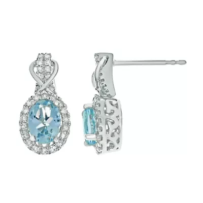 0.8 ct. t.w.Aquamarine and 0.29 ct. t.w. Diamond Earrings in 10K White Gold