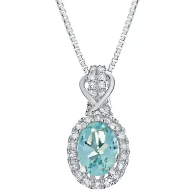 3/4 ct. t.w. Aquamarine and 1/6 ct. t.w. Diamond Pendant Necklace in 10K White Gold
