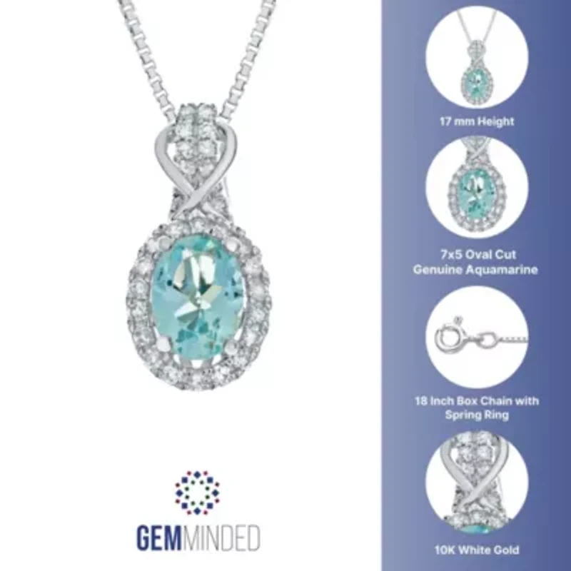 3/4 ct. t.w. Aquamarine and 1/6 ct. t.w. Diamond Pendant Necklace in 10K White Gold