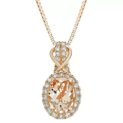 5/8 ct. t.w. Morganite and 1/6 ct. t.w. Diamond Pendant Necklace in 10K Rose Gold