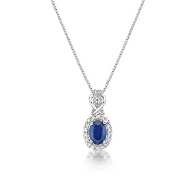 1 ct. t.w. Sapphire and 1/6 ct. t.w. Diamond Pendant Necklace in 10K White Gold