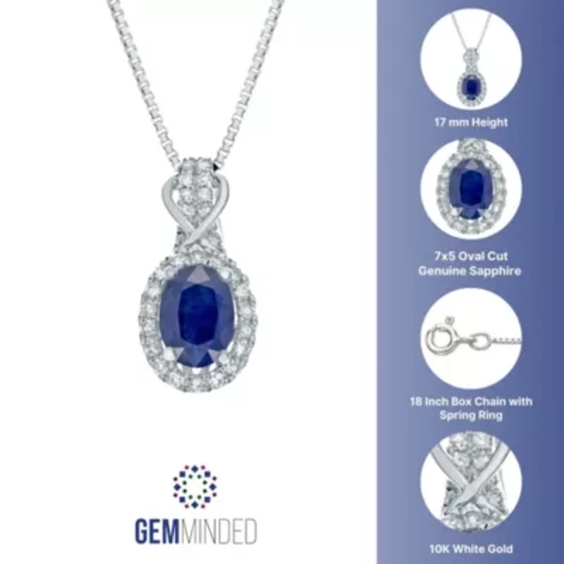 1 ct. t.w. Sapphire and 1/6 ct. t.w. Diamond Pendant Necklace in 10K White Gold