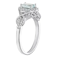 3/4 ct. t.w. Aquamarine & 1/4 ct. t.w.Diamond Halo Ring in 10K White Gold