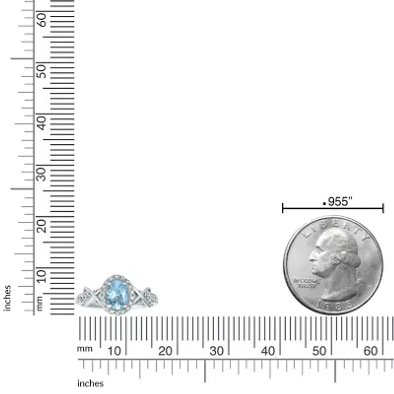 3/4 ct. t.w. Aquamarine & 1/4 ct. t.w.Diamond Halo Ring in 10K White Gold