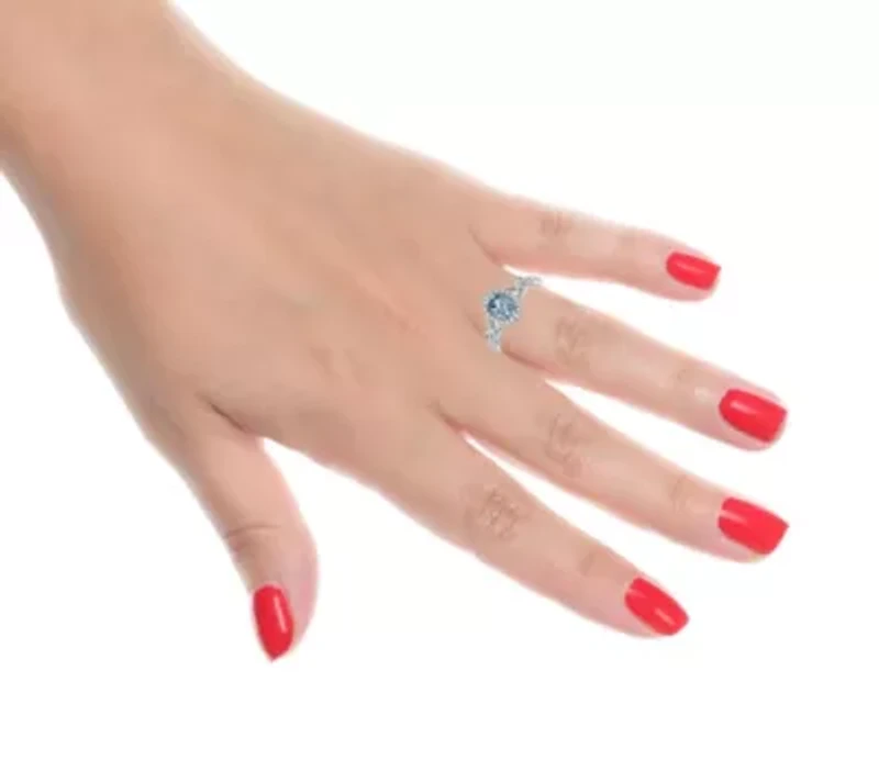 3/4 ct. t.w. Aquamarine & 1/4 ct. t.w.Diamond Halo Ring in 10K White Gold