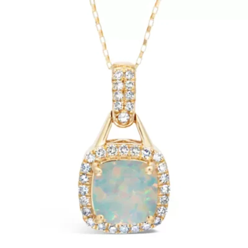 1 ct. t.w. Created Opal and 1/5 ct. t.w. Diamond Pendant Necklace in 10K Gold