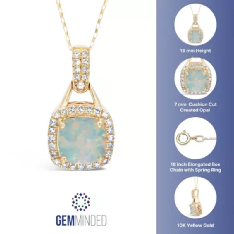 1 ct. t.w. Created Opal and 1/5 ct. t.w. Diamond Pendant Necklace in 10K Gold