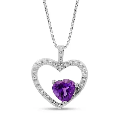 Lab Created Sterling Silver Aquamarine and Diamond Accent Heart Pendant