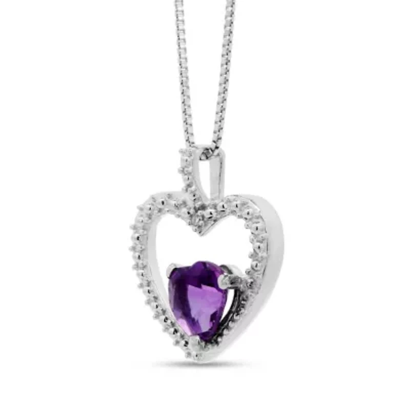 Lab Created Sterling Silver Aquamarine and Diamond Accent Heart Pendant