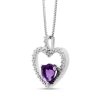 Lab Created Sterling Silver Aquamarine and Diamond Accent Heart Pendant