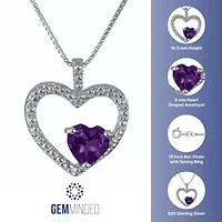 Lab Created Sterling Silver Aquamarine and Diamond Accent Heart Pendant