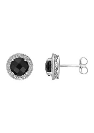 3 ct. t.w. Black Onyx, Created White Sapphire and Diamond Accent Earrings in Sterling Silver