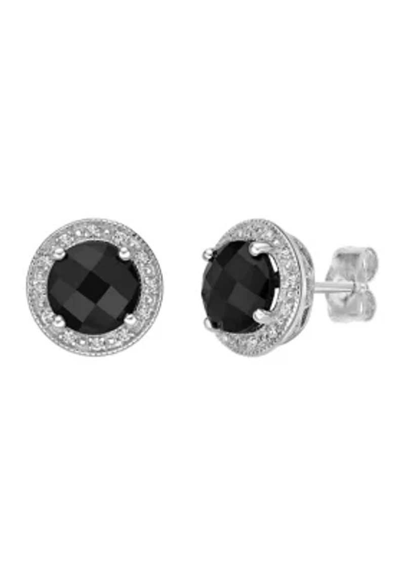 3 ct. t.w. Black Onyx, Created White Sapphire and Diamond Accent Earrings in Sterling Silver
