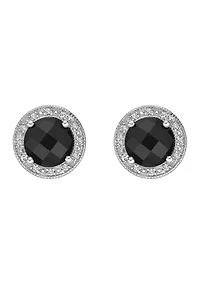 3 ct. t.w. Black Onyx, Created White Sapphire and Diamond Accent Earrings in Sterling Silver