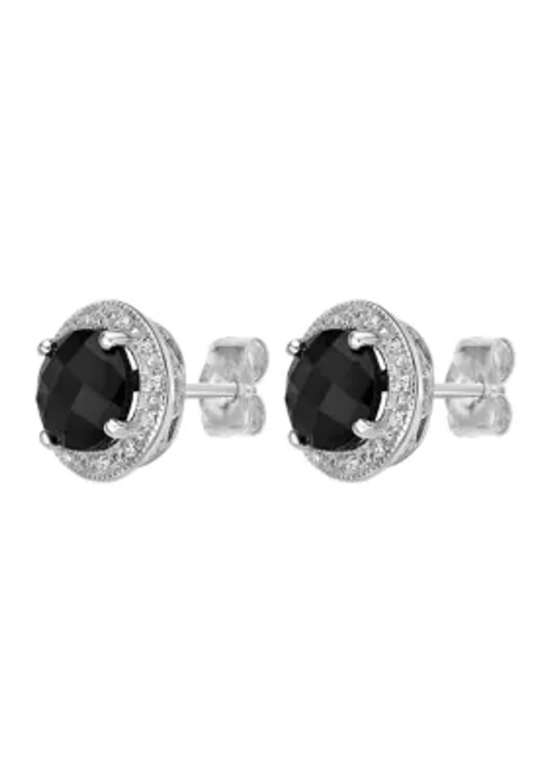 3 ct. t.w. Black Onyx, Created White Sapphire and Diamond Accent Earrings in Sterling Silver