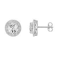 Diamond Accent and Lab-Created White Sapphire Halo Earrings in Sterling Silver