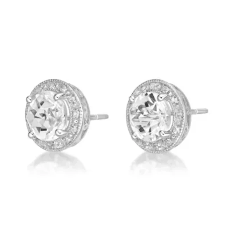 Diamond Accent and Lab-Created White Sapphire Halo Earrings in Sterling Silver