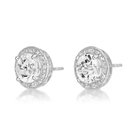 Diamond Accent and Lab-Created White Sapphire Halo Earrings in Sterling Silver