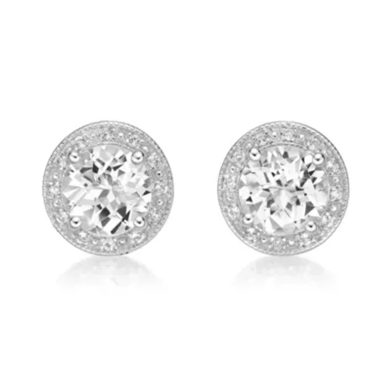 Diamond Accent and Lab-Created White Sapphire Halo Earrings in Sterling Silver