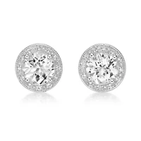 Diamond Accent and Lab-Created White Sapphire Halo Earrings in Sterling Silver