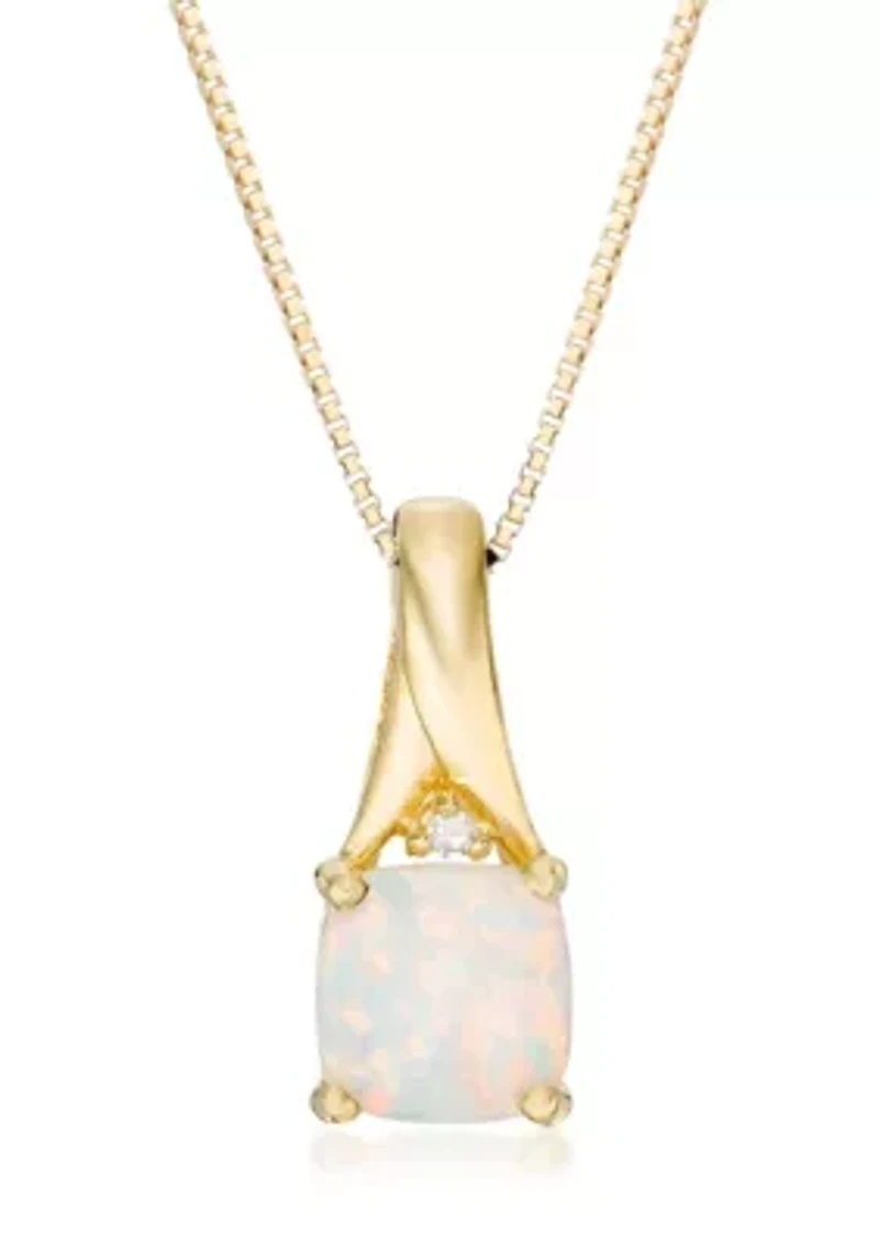 Lab Created 0.65 ct. t.w. Lab-created Opal and Diamond Accent Pendant Necklace in Gold Plated Sterling Silver