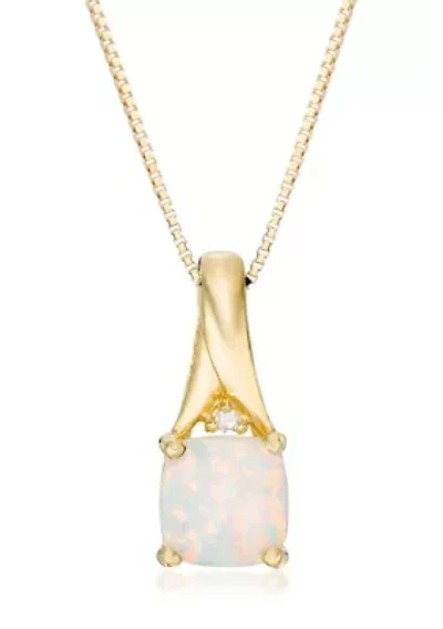 Lab Created 0.65 ct. t.w. Lab-created Opal and Diamond Accent Pendant Necklace in Gold Plated Sterling Silver