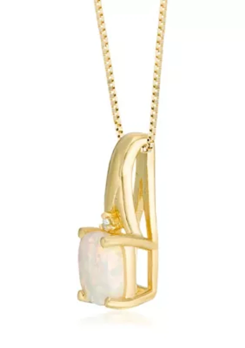 Lab Created 0.65 ct. t.w. Lab-created Opal and Diamond Accent Pendant Necklace in Gold Plated Sterling Silver