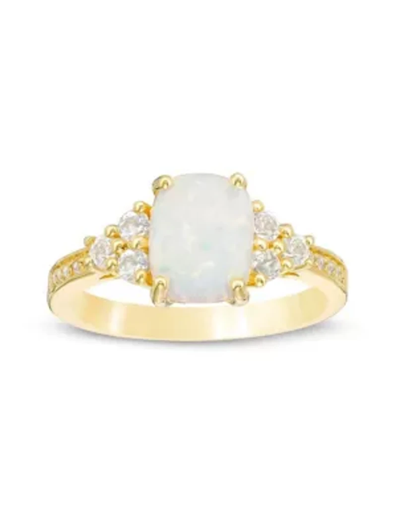 Lab Created 1.2 ct. t.w. Lab-created Opal and 1/4 ct. t.w. White Topaz Ring in Gold Plated Sterling Silver