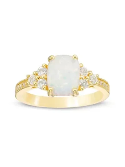 Lab Created 1.2 ct. t.w. Lab-created Opal and 1/4 ct. t.w. White Topaz Ring in Gold Plated Sterling Silver