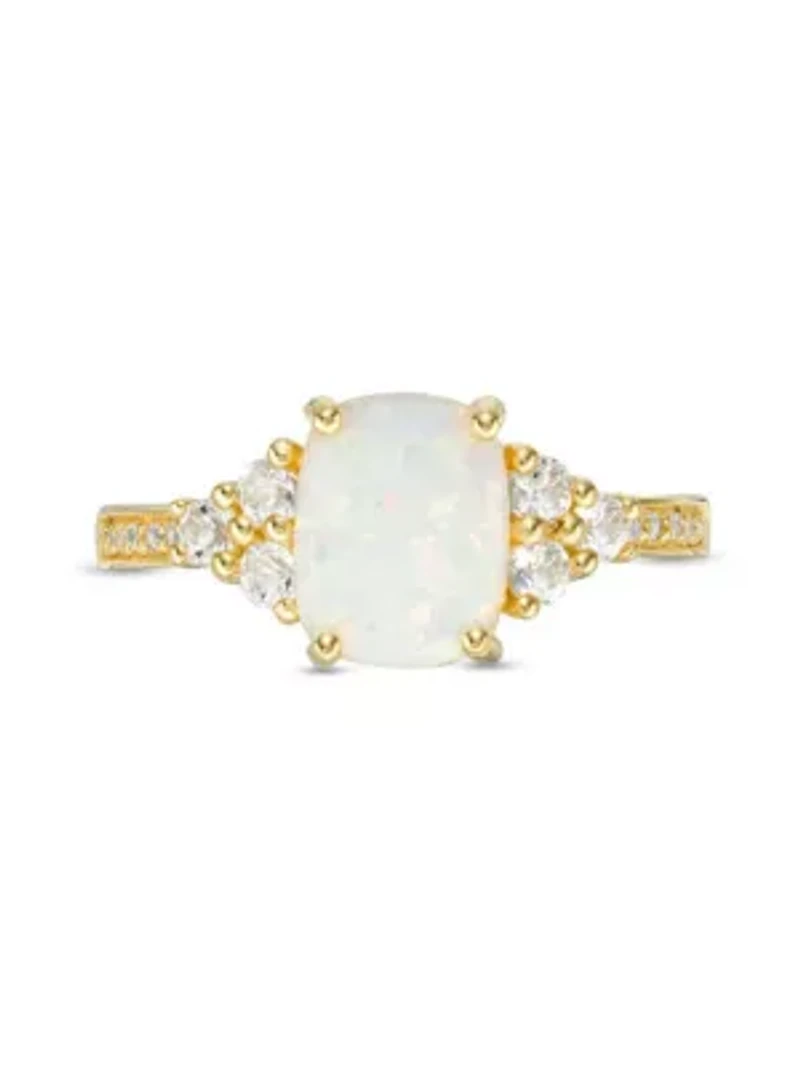Lab Created 1.2 ct. t.w. Lab-created Opal and 1/4 ct. t.w. White Topaz Ring in Gold Plated Sterling Silver