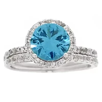 Lab Created Women's Round Blue Topaz and White Topaz Sterling Silver Ring