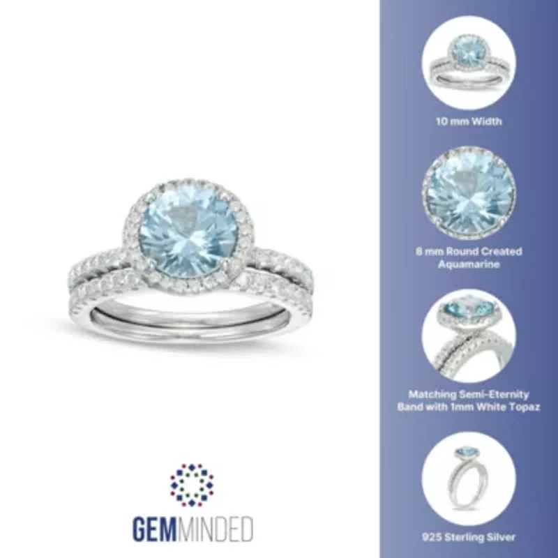 Lab Created Women's Round Blue Topaz and White Topaz Sterling Silver Ring