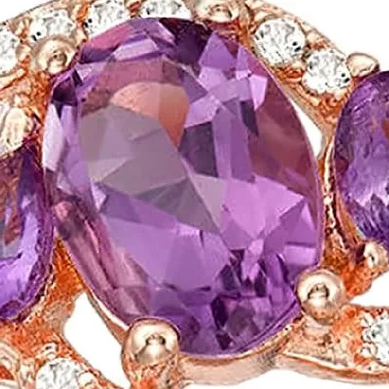 Lab Created Women's Rose Gold Plated Sterling Silver Amethyst & White Topaz Ring