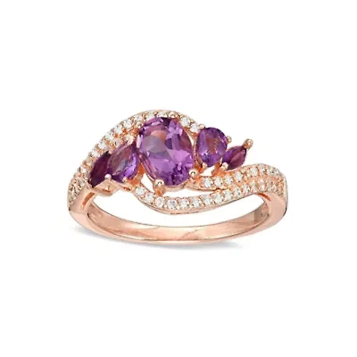 Lab Created Women's Rose Gold Plated Sterling Silver Amethyst & White Topaz Ring