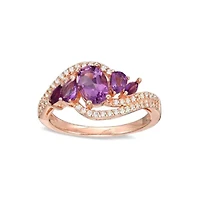 Lab Created Women's Rose Gold Plated Sterling Silver Amethyst & White Topaz Ring
