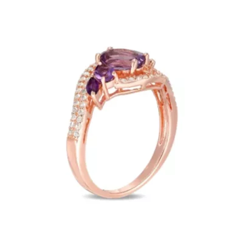Lab Created Women's Rose Gold Plated Sterling Silver Amethyst & White Topaz Ring