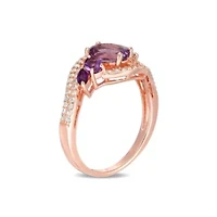 Lab Created Women's Rose Gold Plated Sterling Silver Amethyst & White Topaz Ring