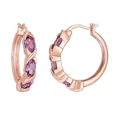 Women's Rose Gold Plated Sterling Silver Amethyst Earrings